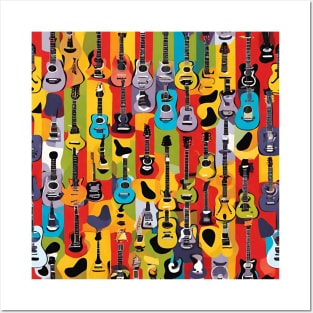 Colorful Guitars Collage Posters and Art